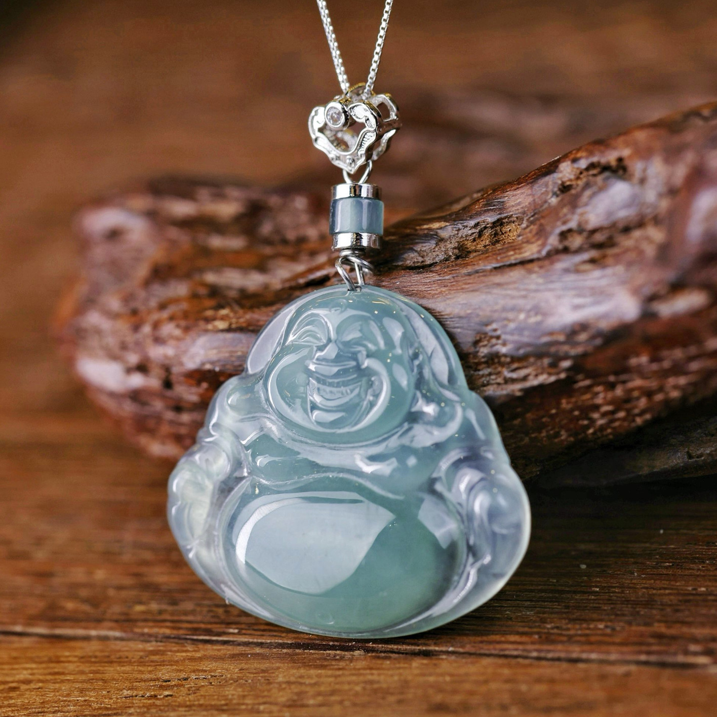 高定设计款天然A货翡翠雕刻佛公吊坠挂坠多样性发其一 KBR1103002