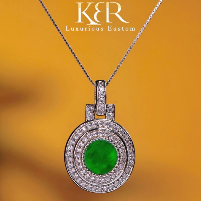 【悟空粉丝专享】缅料高级定制满绿翡翠圆牌无事牌吊坠KBR0303038