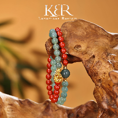 【颖有尽有】高定设计款天然A货翡翠朱砂双圈手串百搭 KBR0206001