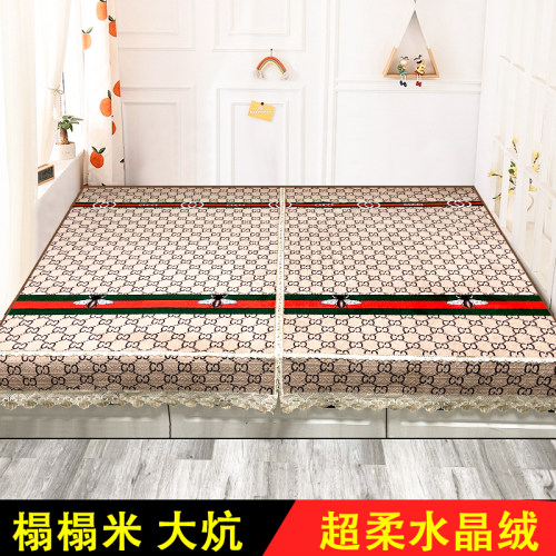 水晶绒床盖榻榻米专用床单夹棉冬季加绒农村大炕拉链衍缝炕单炕盖