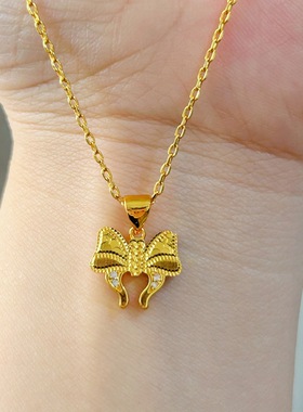 金店同款沙金碎冰冰在逃公主项链女新款蝴蝶结锁骨链百搭气质毛衣