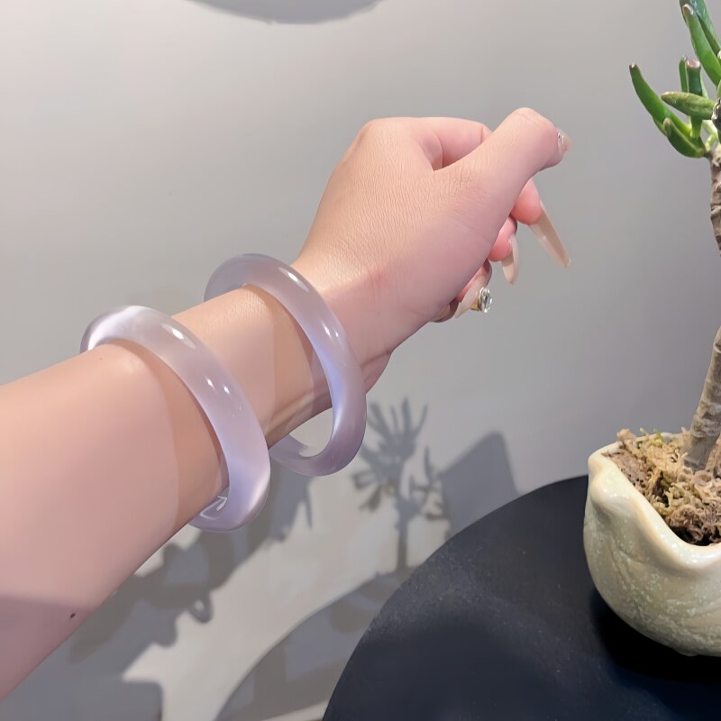 白月光紫罗兰手镯女冰种玉髓荔枝冻叮当镯子送女友猫眼效应玉镯子