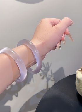 白月光紫罗兰手镯女冰种玉髓镯子