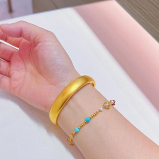 古法素面轮胎手镯女款越南沙金12mm实心闭口仿黄金泥鳅背贵妃手环