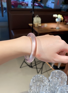 新中式天然粉水晶手镯女宽版