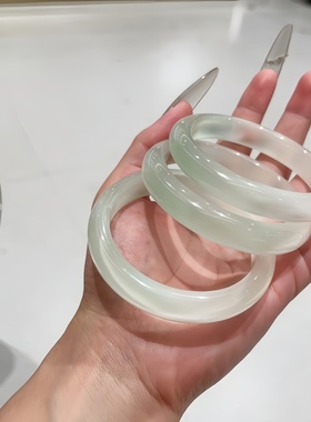 高冰白月光手镯女渐变绿猫眼玉镯