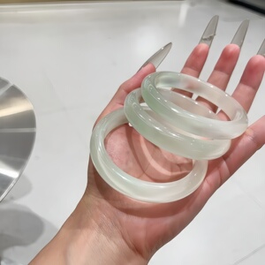 高冰白月光手镯女渐变绿猫眼玉镯