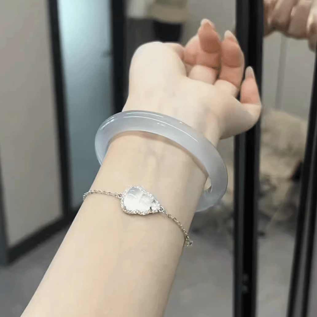 白月光手镯女荔枝冻扁圆猫眼效应玉髓手镯美人条贵妃玉镯首饰送礼