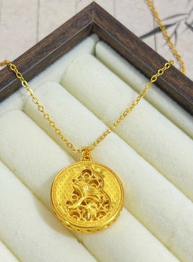 沙金镂空枫叶龙鳞葫芦吊坠项链