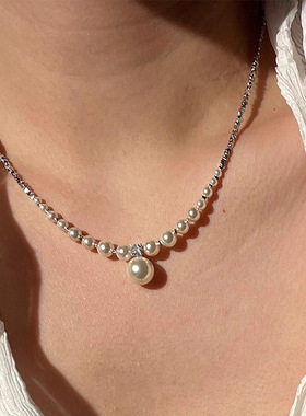 S925纯银正圆珍珠强光锁骨链