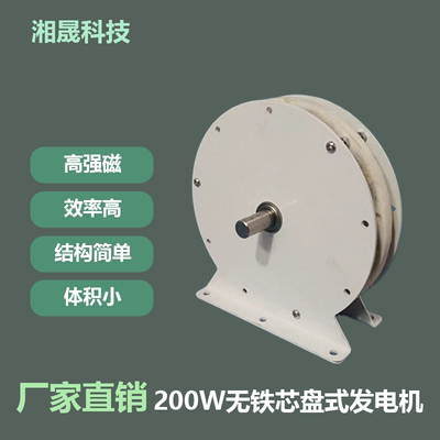 200瓦低速盘式无铁芯发电机永磁发电机12V24V高效率 低扭矩 微风