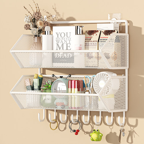 宿舍墙上置物架床头收纳层架墙壁挂墙置物筐免打孔挂篮寝室双层挂