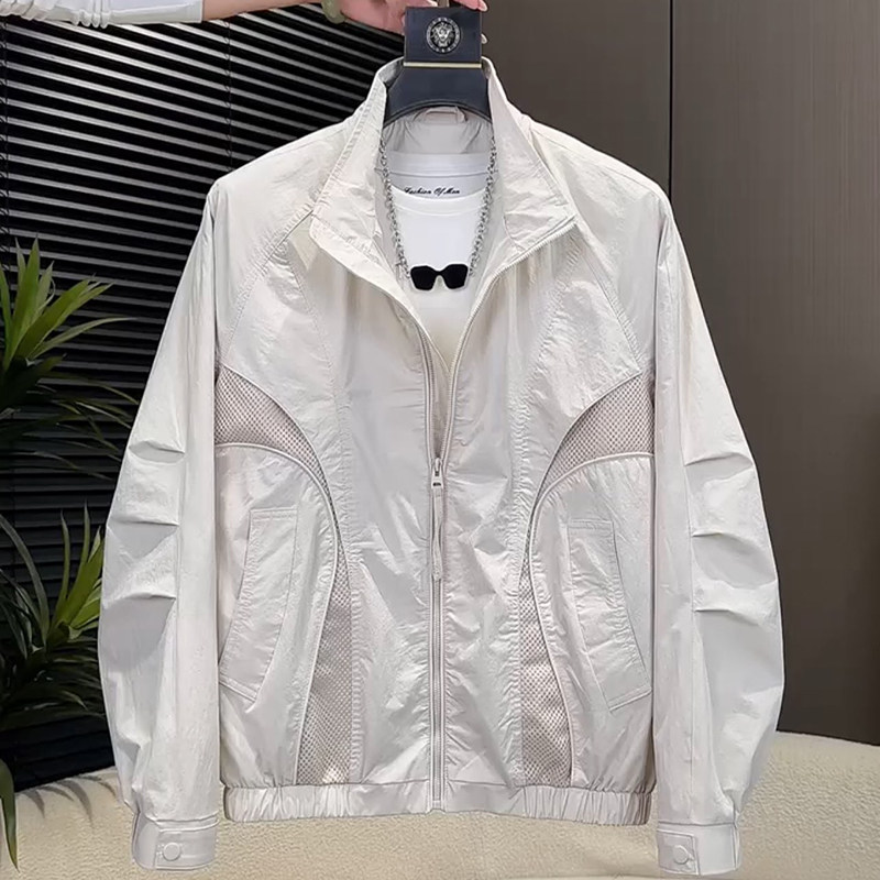 2026春秋新款时尚男士韩版拼接立领夹克潮流痞帅宽松休闲工装外套