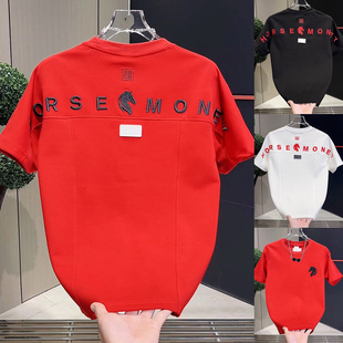 2026秋冬新款马年喜庆潮牌设计刺绣拼接时尚休闲宽松男士短袖T恤