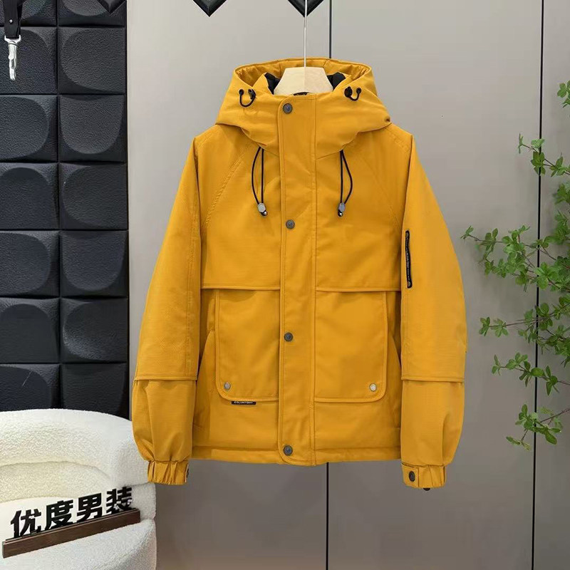 潮牌冬季加厚羽绒服男款2025新款青年帅气潮鸭绒保暖连帽工装夹克