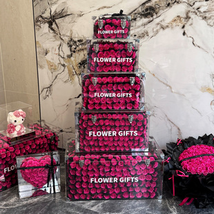 高级感永生花礼物弗洛伊德玫瑰行李箱茶几摆件香皂花情人节送女生