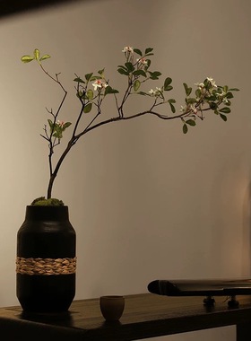 新中式碳化木黑色花瓶侘寂中古软装高档桌面插花器室内阳台玄关