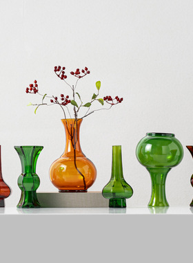 中古风玻璃六面花瓶花器摆件民宿样板间展厅餐书房茶室家居饰品