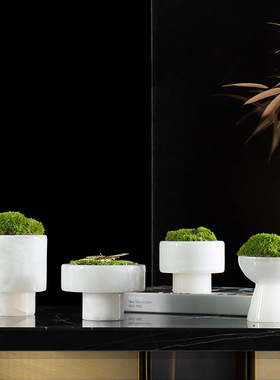 新中式大理石花器售楼处样板房青苔花盆质感艺术插花装饰桌面摆件