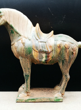 唐三彩釉色战马仿博物馆出土瓷器居家做旧装饰品仿古马到成功摆件