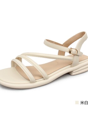 意尔康专柜凉鞋今年夏季新款气质配裙子露趾低跟粗跟S364AL03826U