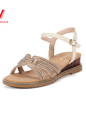 意尔康凉鞋女2024新款复古风旅游凉鞋一字带鱼嘴坡跟S364AL03725U