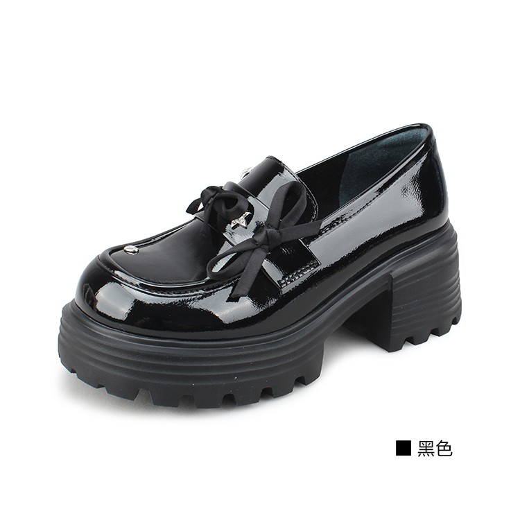 意尔康新款厚底漆皮蝴蝶结甜美鞋