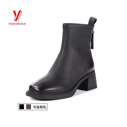 意尔康女靴2024年秋冬新款中跟粗跟时装靴英伦风正品S662GH38771U