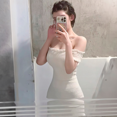 小糊兔法式白色抹胸连衣裙