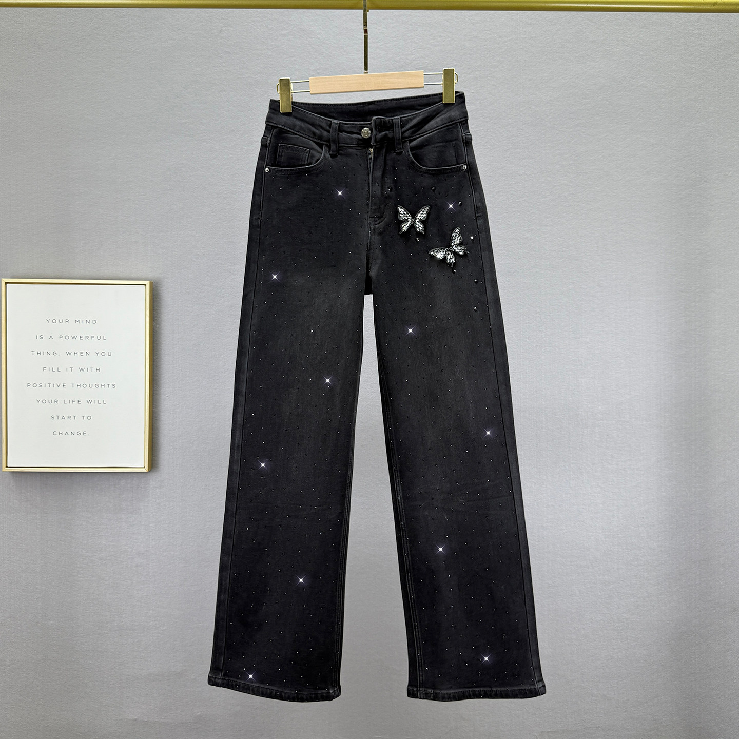 复合薄绒牛仔阔腿裤女2025年冬季新款高腰宽松显瘦欧货烫钻加长裤,女装/女士精品,牛仔裤,淘宝优惠券,粉丝福利购,淘宝优惠卷