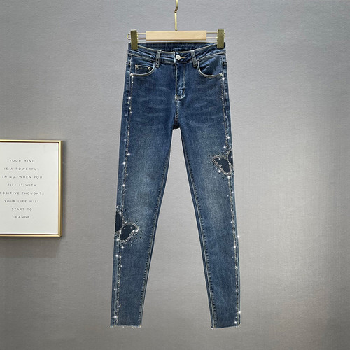 深蓝色脚牛仔裤女长裤春秋季新款