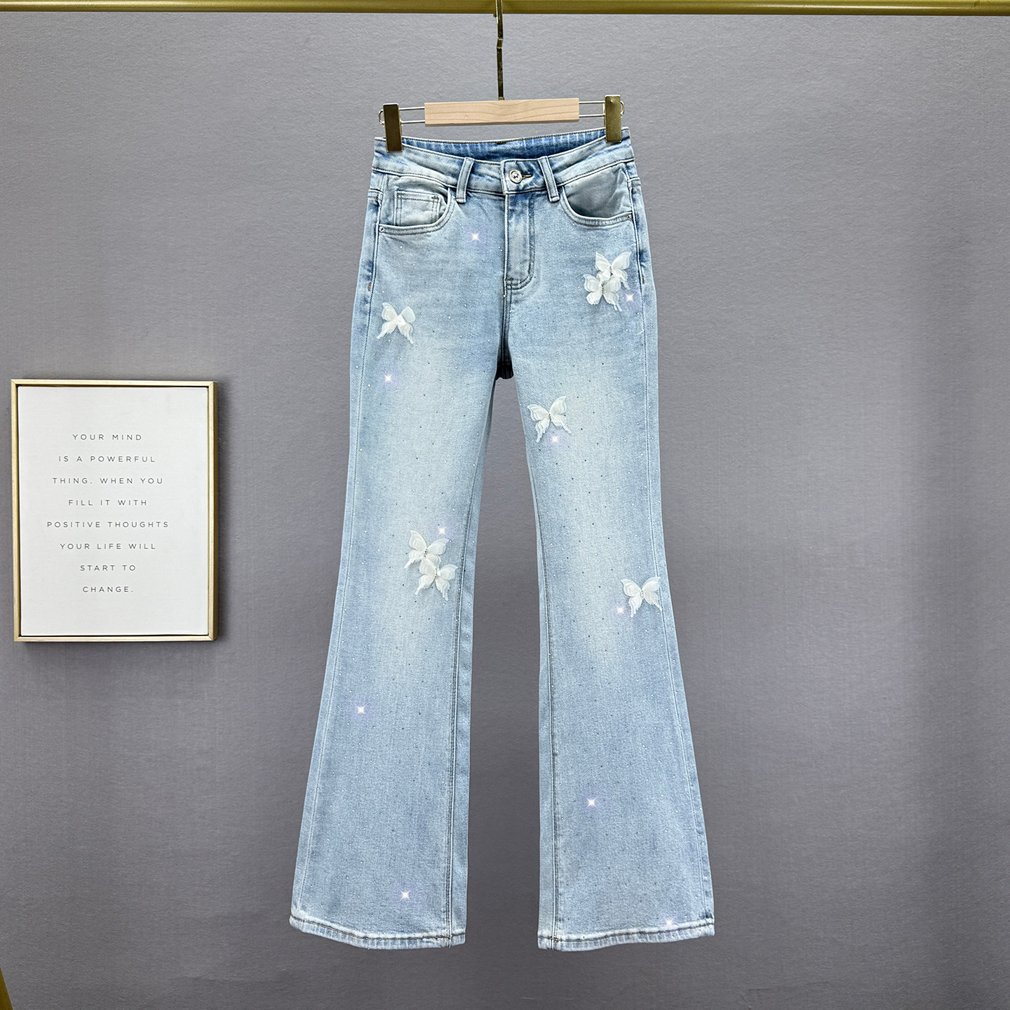 烫钻牛仔裤女微喇裤2026年春季新款弹力高腰修身显瘦港风加长裤潮