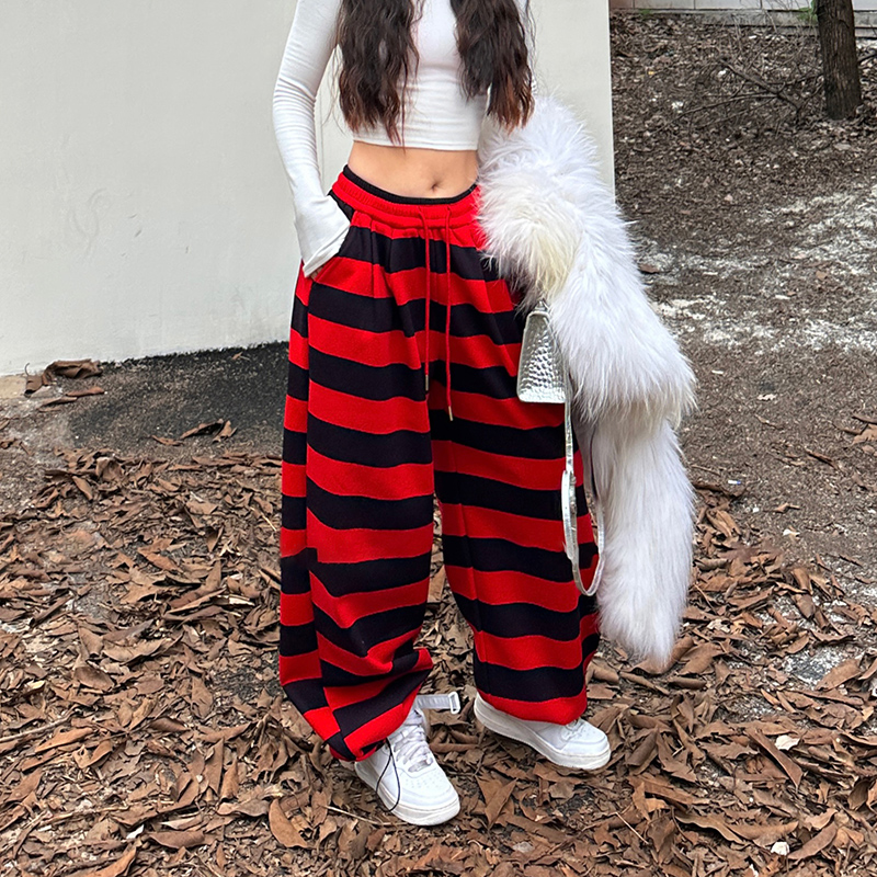 2024年冬季加绒加厚条纹卫裤长裤