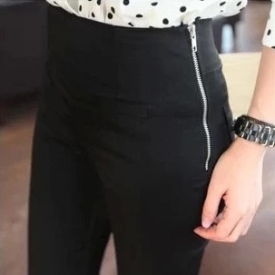 女紧身高腰裤 提臀瘦腿打底裤侧拉链韩版外穿小脚裤白色长裤常规