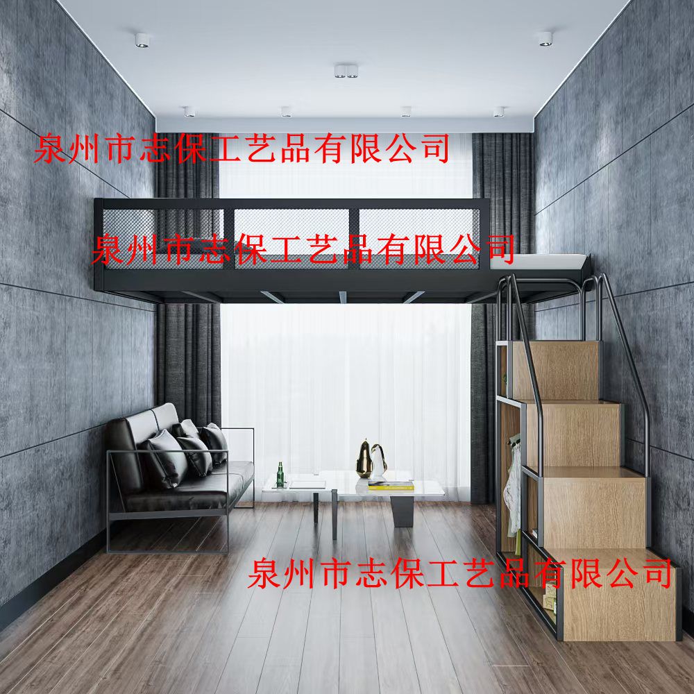 小户型铁艺高架子床上层床阁楼复式二楼省空间床无痕悬空定制吊顶