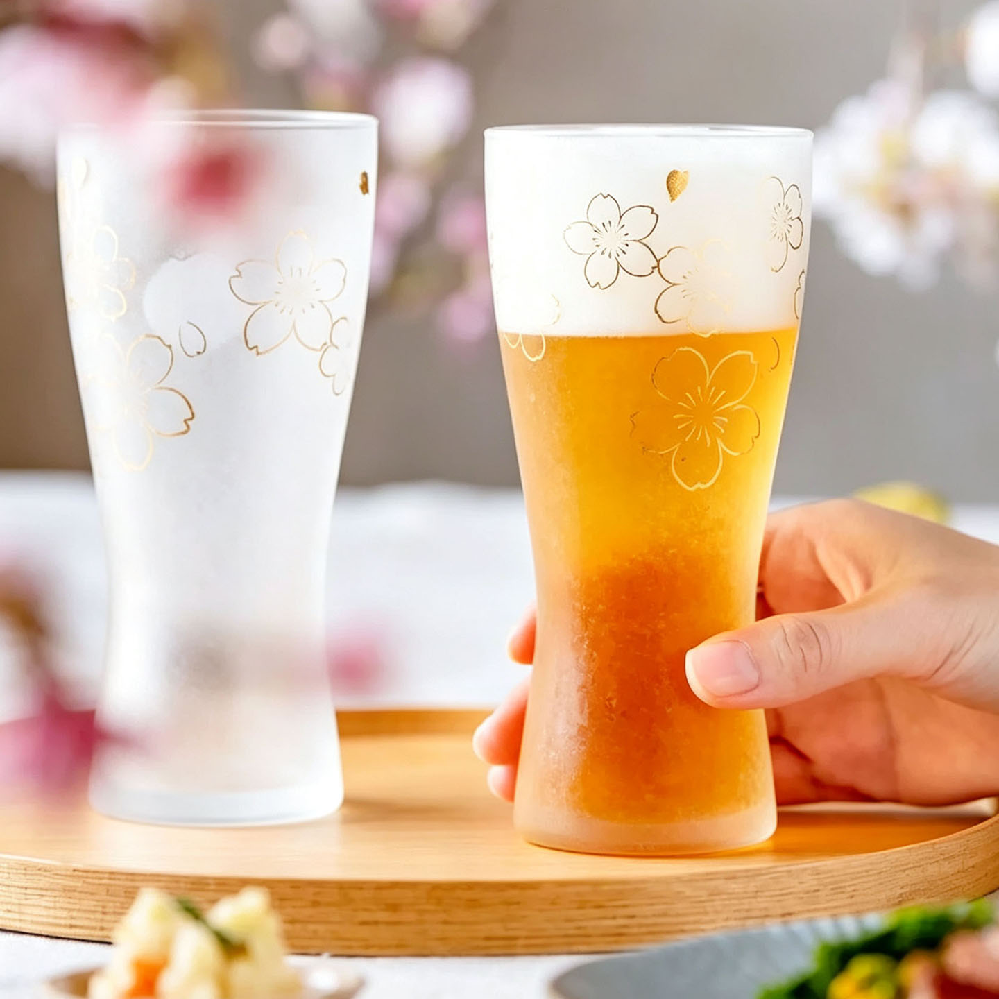 日本进口石冢硝子樱花磨砂啤酒杯