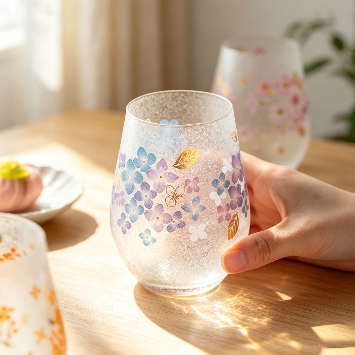 日本进口ADERIA樱花磨砂玻璃杯