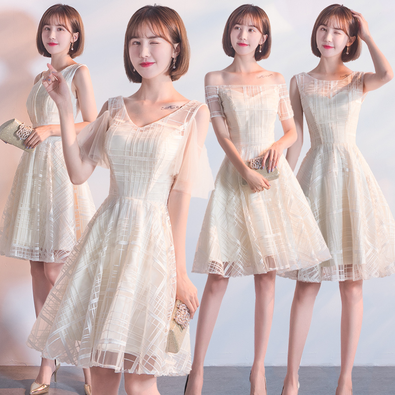 伴娘禮服短款女2018新款韓式香檳色閨蜜伴娘團姐妹裙洋裝小禮服夏