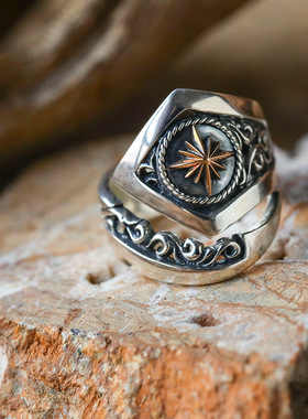 e印第安风《太阳神》指环复古潮流高街男士戒指个性手作饰品