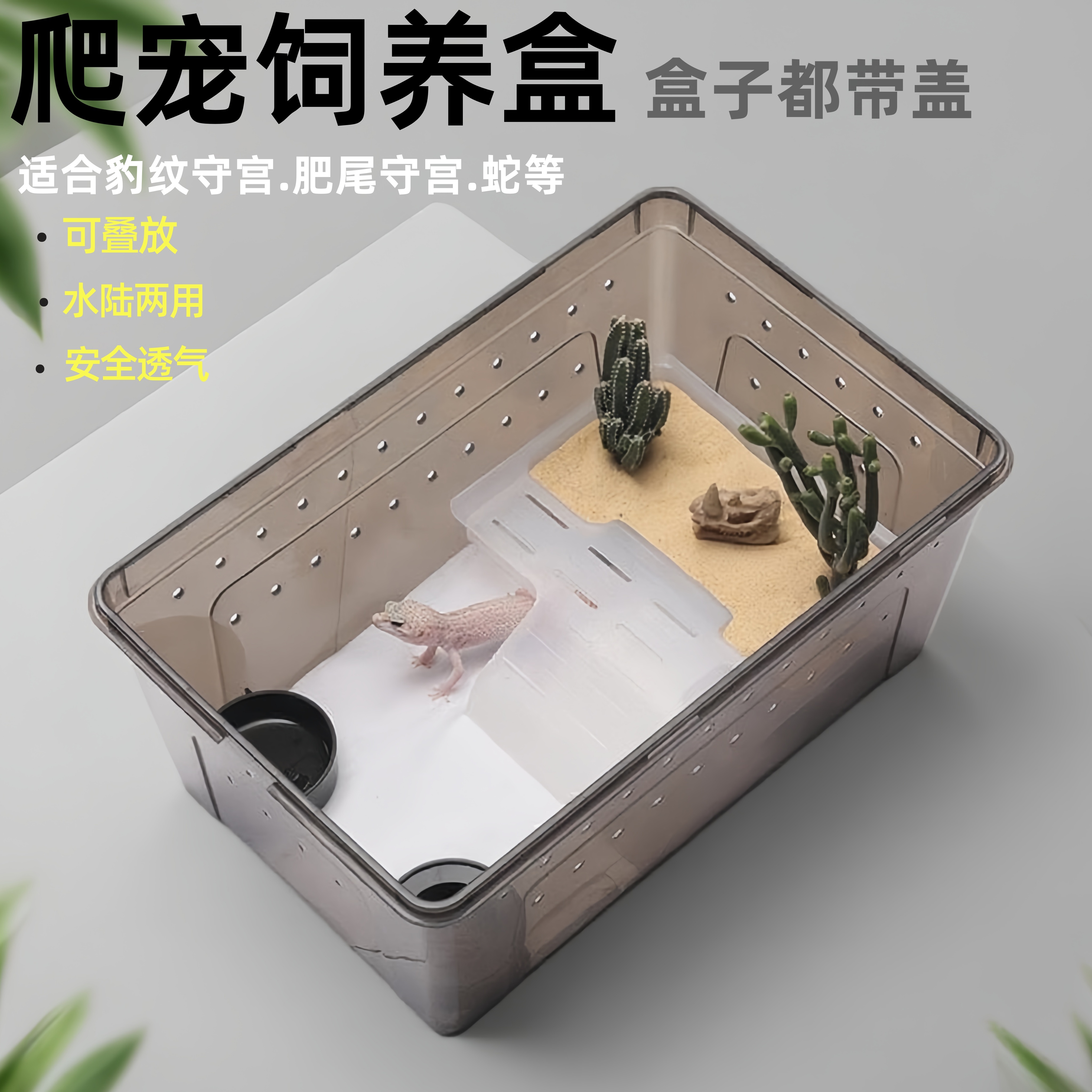 守宫饲养箱一体式爬台躲避饲养盒