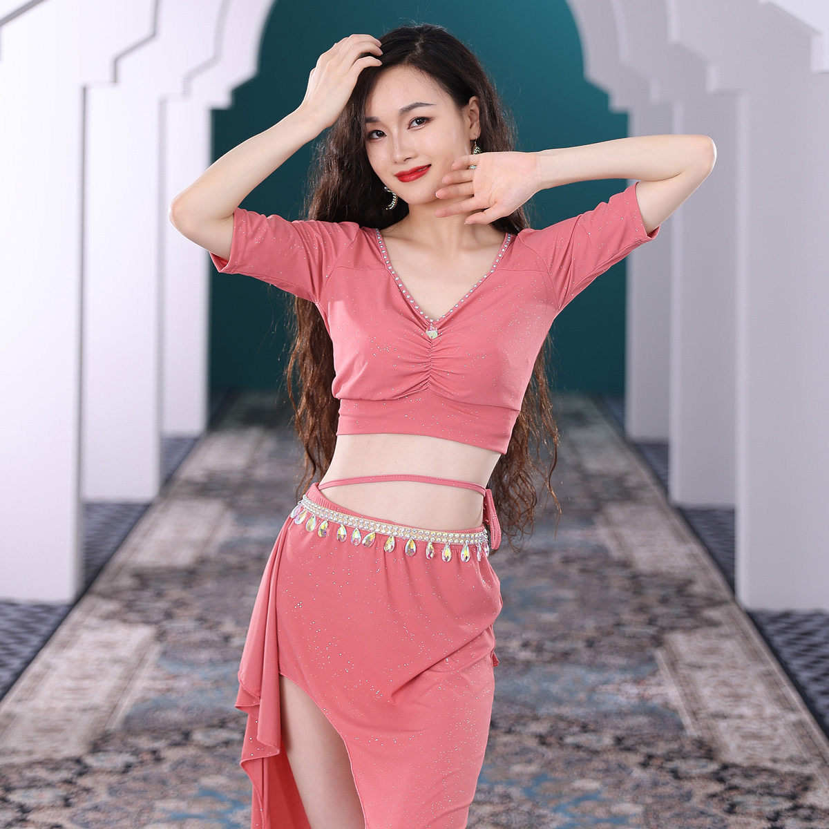 肚皮舞服装练功服长裙表演服套装东方舞练习服性感演出团服女新款