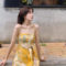 三亞云南旅游穿搭衣服超仙露腰系帶設計油畫感吊帶連衣裙度假長裙圖片