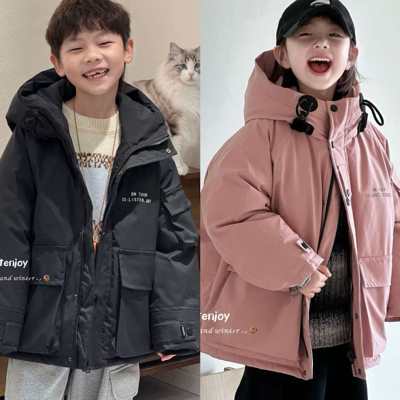 听集Listen Joy品牌童装 男女童黑色连帽羽绒服 中大童粉色冲锋衣