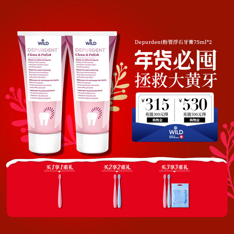 wild怀尔德瑞士进口牙膏粉管浮石物理深层清洁亮白不伤牙