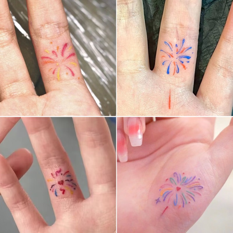 手指烟花纹身贴 ins泫雅风可爱彩色 线条抽象 防水男女情侣脚踝