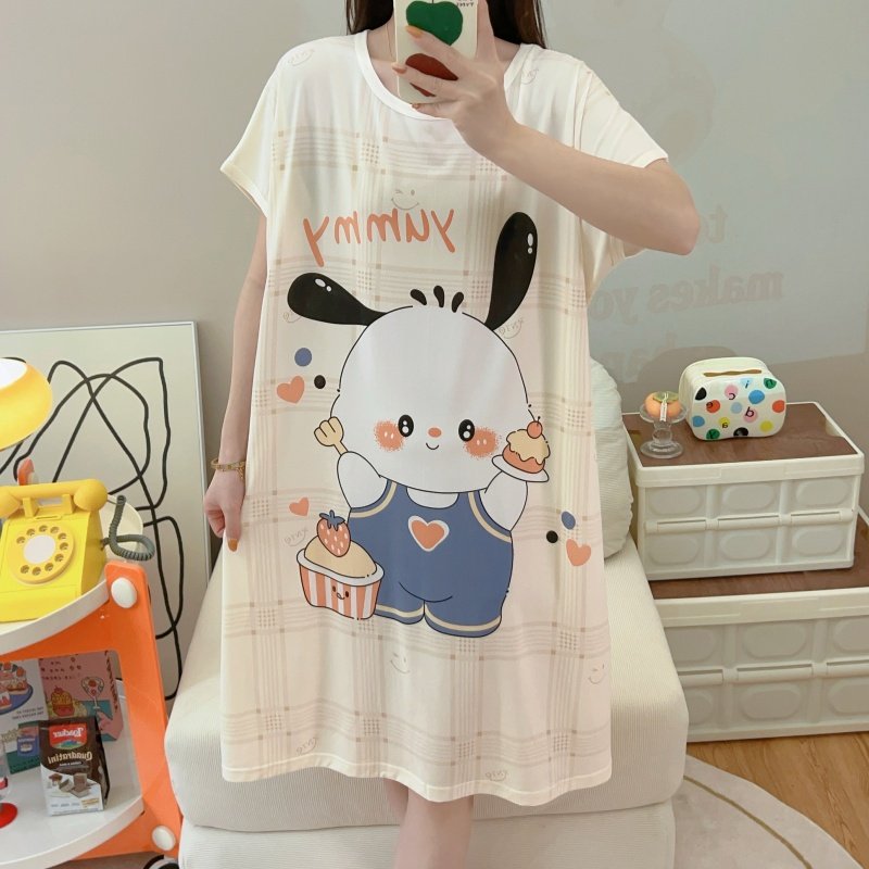 新款套头圆领卡通夏季可爱帕恰狗家居服少女学生宿舍可外穿睡裙女