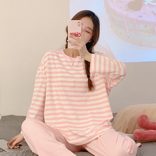 2022新款睡衣女春秋季条纹长袖冬天韩版休闲日系可外穿家居服套装