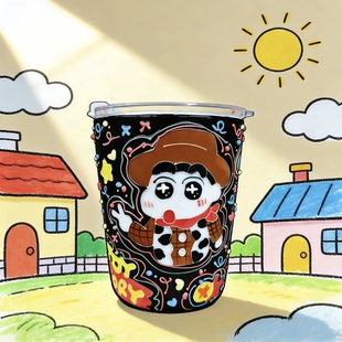 蜡笔小新同人周边陶瓷水杯咖啡杯二次元周边产品黑釉立体釉手绘