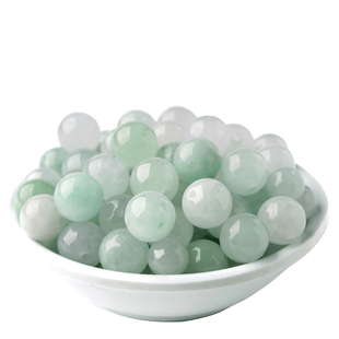 冰种翡翠飘绿散珠巴山玉石珠子手链圆珠diy串珠和田白玉手串配珠