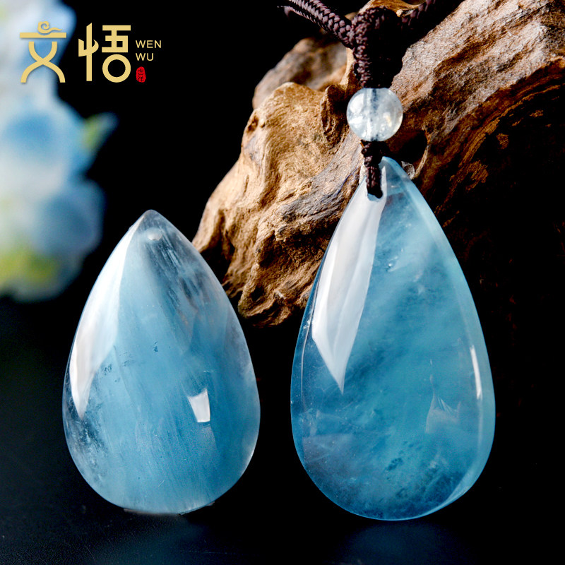 天然海蓝宝水滴吊坠一物一图冰种绿柱石原石蓝色水晶裸石项链男女